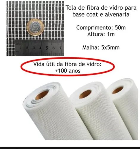 Tela fibra vidro para reforço estrutural 1m x 50m