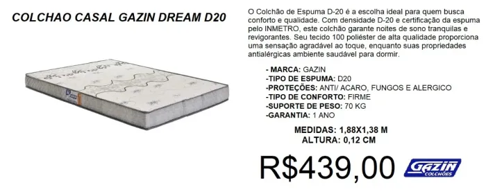 Colchão casal entrega grátis