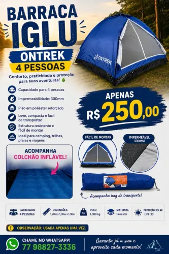 Barraca para acampar 4 pessoas , Vem acomodando com Colchão inflável 