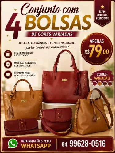 Conjunto com 4 bolsas em couro sintético