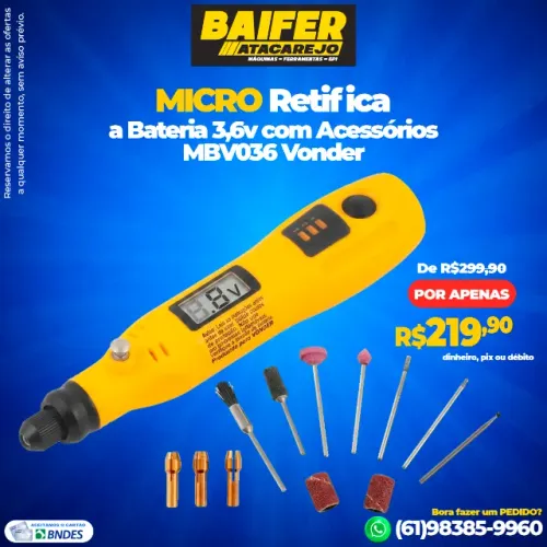 Micro Retifica a Bateria 3,6v com Acessórios MBV036 Vonder