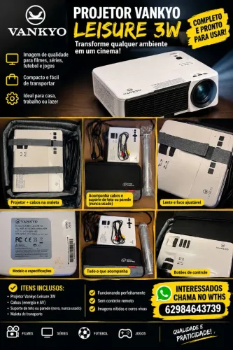Projetor VANKYO Leisure 3W Completo + Suporte Novo | Funcionando Perfeitamente