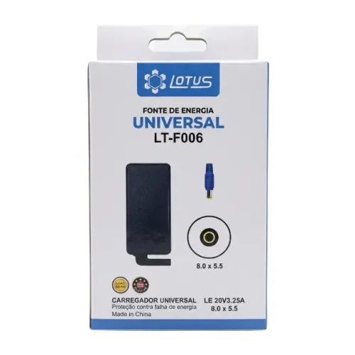 Fonte Carregador Lenovo 20V 3.25A 65W Plug Largo Lotus LT-F006 (Sem Cabo de Força)