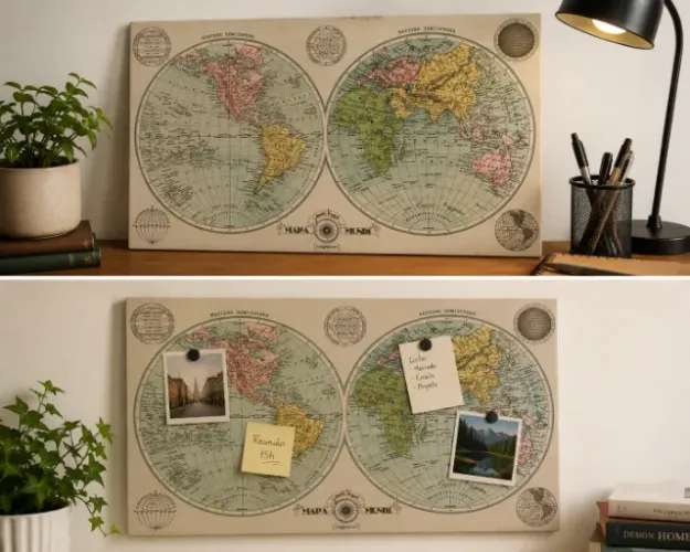 Quadro Mapa Mundi Vintage Magnético - 70 x 40cm