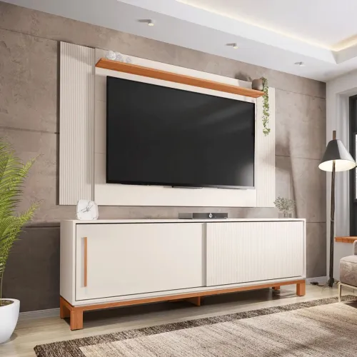 Rack com Painel Caemmun Mondrian 1.8 Off White/Freijo