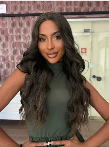 Kit: Lace Wig Castanho Fibra Futura + wig cap +hair Grip