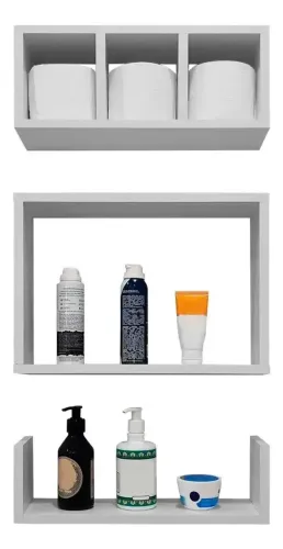 Nicho Prateleira Kit 3 Peças P/ Banheiro Mdf Branco