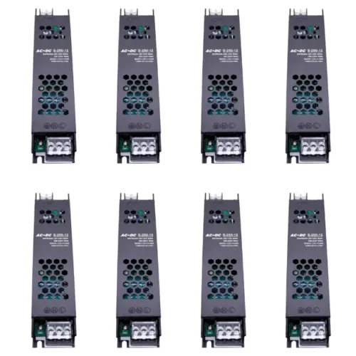 Kit com 8 Fontes Chaveada 12V 20A 240W Capa Preta Bivolt Para CFTV Fita LED 