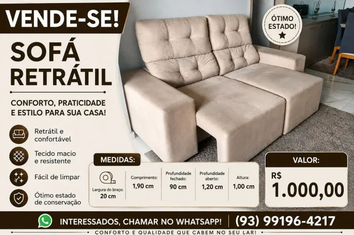Sofá retrátil 1,90m
