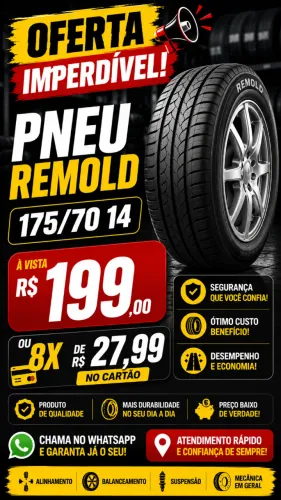 Pneu Remold 175/70 R14 Apenas 8x de R$ 27,99