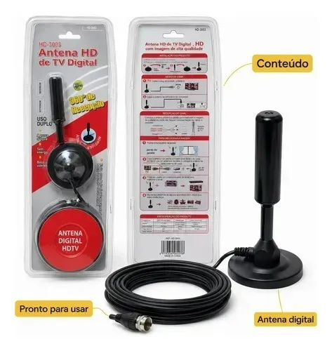 Antena Hd De Tv Digital Com 5 Metros De Cabo Mbtech Mb74135