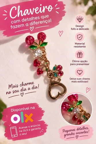 Chaveiro Decorativo com Cerejas e Corações