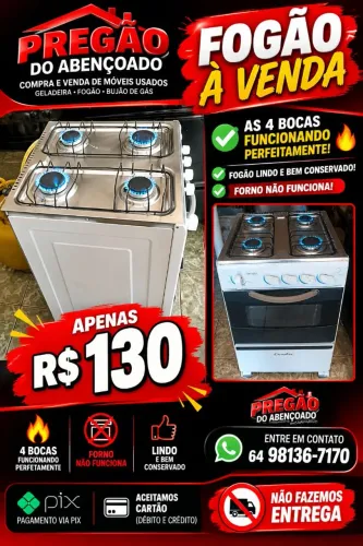 Fogão 4 bocas funcionando perfeitamente pregão do Abençoado