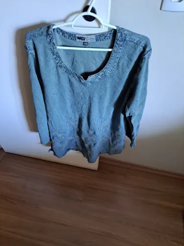 Bata bordada em indigo jeans Santista tamanho 48