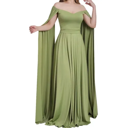Vestido Longo Decote Princesa Com Manga Capa 062