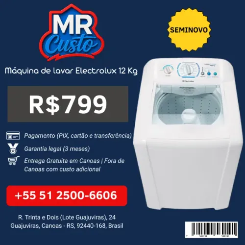 Máquina de Lavar Electrolux 12kg Seminova | Revisada, Garantia e Frete Grátis | MR Custo