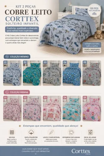 Kit cobre leito infantil estampados solteiro