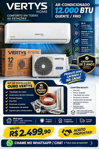 AR-CONDICIONADO VERTYS 12.000 BTU + KIT DE INSTALAÇÃO OURO