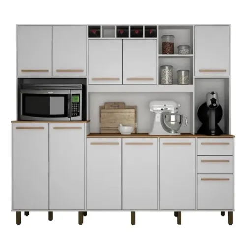 Armário de Cozinha Safira 2,18m Branco/Cinamomo 11 Portas 2 Gavetas c/ Pés