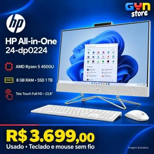 HP All-in-One 24-dp0224 Ryzen 5 8GB SSD 1TB Tela Touch + Kit Sem Fio