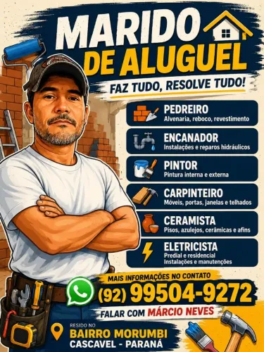 Sou pedreiro, encanador, pintor, eletricista, chama para mais informações 