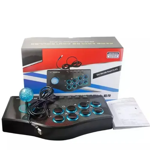 Controle de jogos minimalista em estilo retrô, compatível com PS2/PS3/PC, com porta USB.