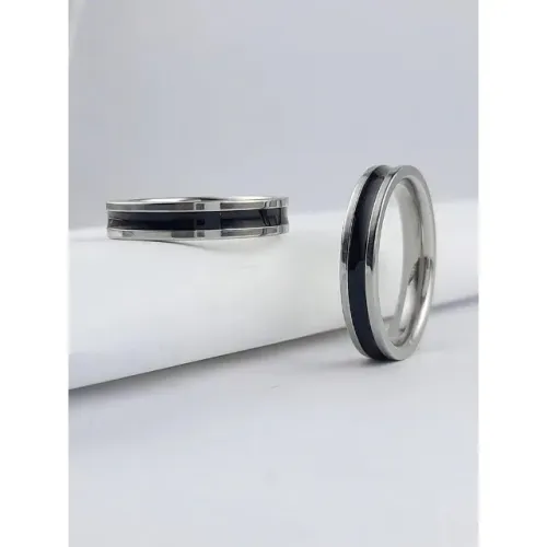 aliança aço inox 316l prata 1 friso preto 4mm 102572 1un namorado compromisso