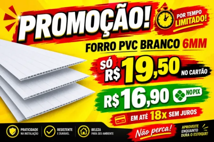FORRO PVC 20CMX6MX6MM BRANCO M2 R$ 16,90 DINHEIRO OU PIX