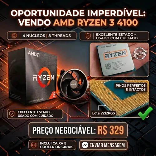 Processador AMD Ryzen 3 4100 - Impecável (8 Meses de Uso) + Caixa e Cooler