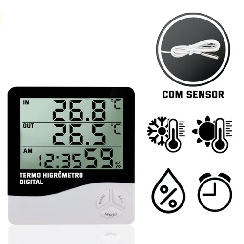 Termo Higrômetro Sensor Externo Medidor Temperatura Umidade