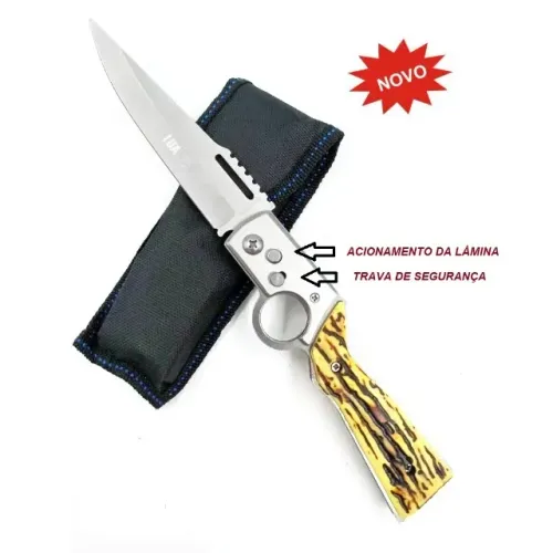 Canivete Automático Bainha Trilha Inox Afiado Pesca Camping