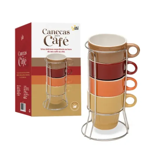 Xicara Canecas Para Cafe 4pçs 210ml C Suporte Ud321 123util