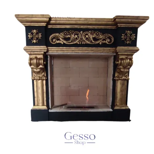 Lareira de Gesso / Clássica Preto e Dourado / Queimador de Álcool