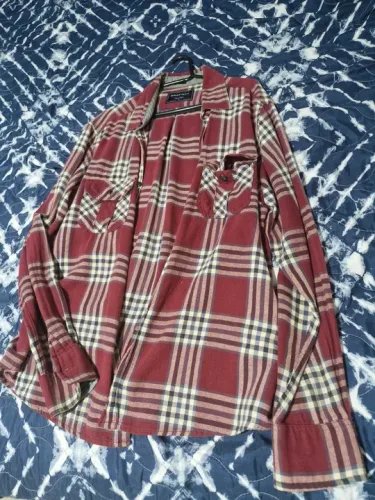 Camisa xadrez vermelha manga comprida
