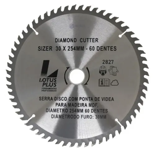 Disco Lâmina de Serra Circular para MDF 10 Polegadas 254mm x 30mm x 60 Dentes Lotus 2827