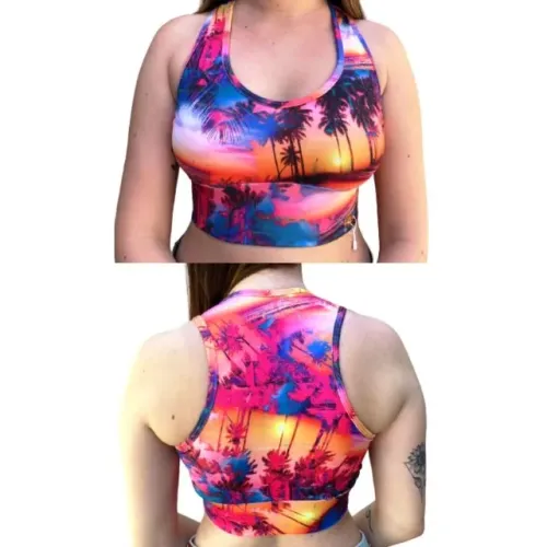 Top Cropped Feminino de Ginástica com Bojo Costas Nadador Estampado Poliamida com Elastano