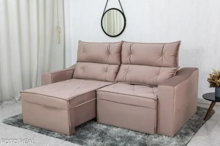 Sofá Retrátil e Reclinável Moscou 2.00m Veludo Rose Frete Grátis - Até 12x S/ Juros