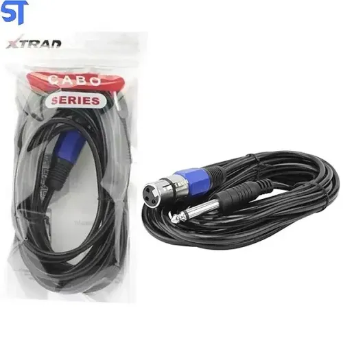 cabo para microfone p10 mono xlr fêmea 4,61m xtrad xt-5326