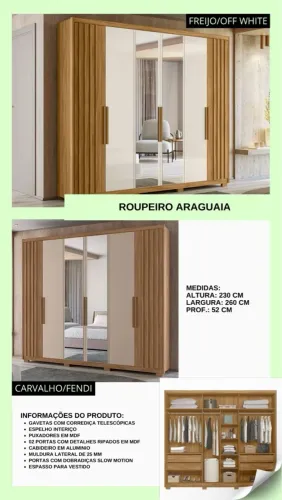 Guarda-Roupa Casal Araguaia com Espelho 2,60 de largura 