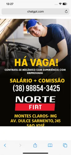 Contrata-se Mecânico com experiência em Veículos leves Vaga de emprego