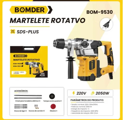 Martelete rompedor Bomder 220v 2050 watts 7,8 kg