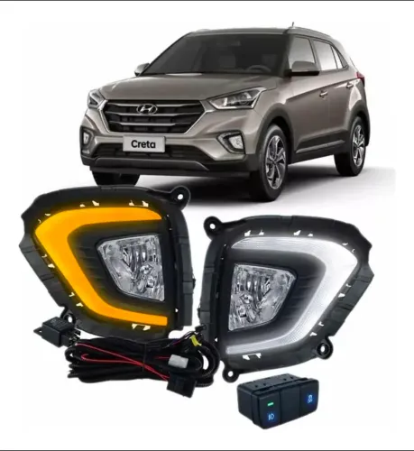 Kit Farol De Milha + DRL LED + Seta Hyundai Creta 2017 2018 2019 2020 2021 Completo.