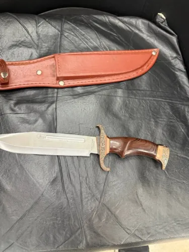 Faca Bowie JMX Germany - Antiga, Original, Guarda Trabalhada + Bainha