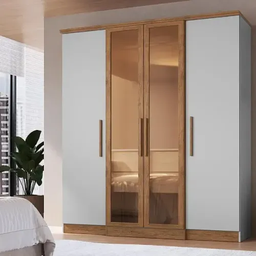 Guarda Roupa Genebra Casal reflecta 4 Portas 2 Gavetas Doripel 1,80