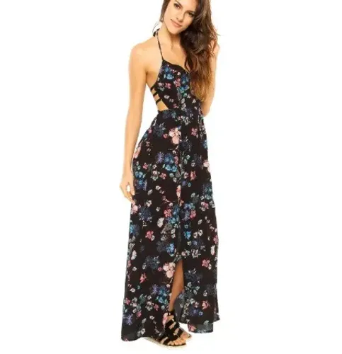 Fiya Lady Vestido Longo Marvelous Evasê Frente Única Preto Perfeito Caimento Requisitado P