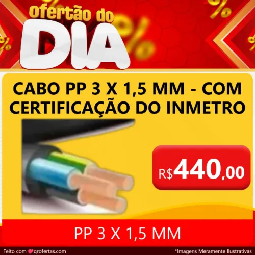 CABO 3 VIAS POR 1,5 MM PP - CABO PP 3 X 1,5 MM ANTI CHAMAS 