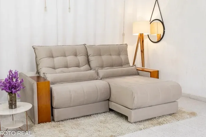 Sofá Retrátil Reclinável Larg. 2.50m - Molas Ensacadas Design Madeira rf654