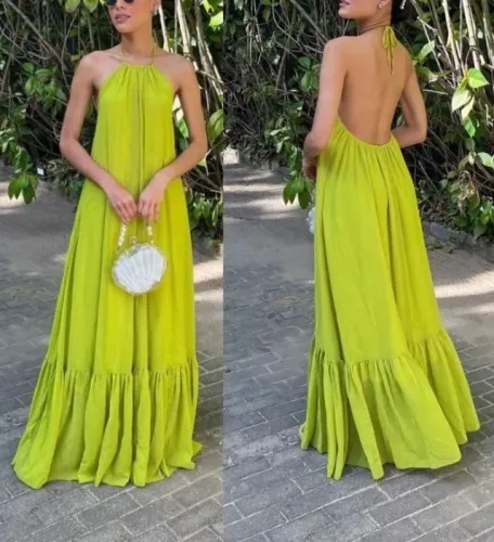 vestido longo verde costas nuas