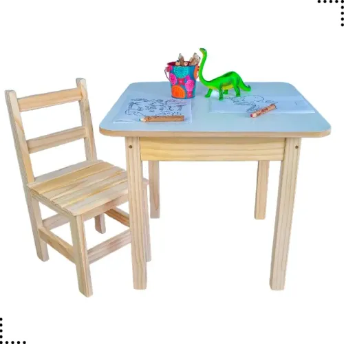 Mesa Infantil Mdf Madeira Com Uma Cadeira