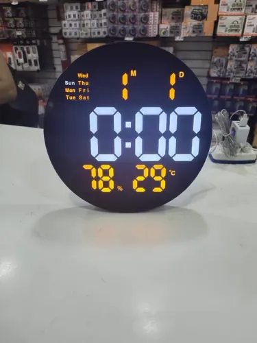  Relógio Redondo Cronômetro Digital LED Parede e Mesa data  temperatura - Fazemos Entregas